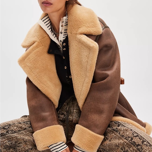 Free People Tan and Cream Teddy Jacket - Picture 3 of 9